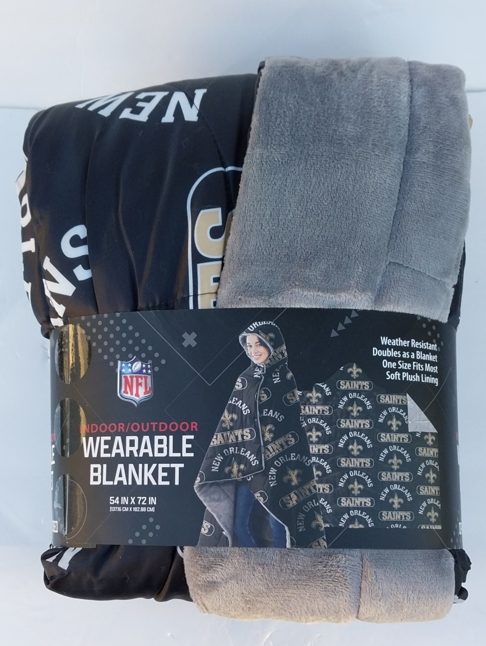 New Orleans Saints Official NFL Detachable Hooded Wearable Blanket.
